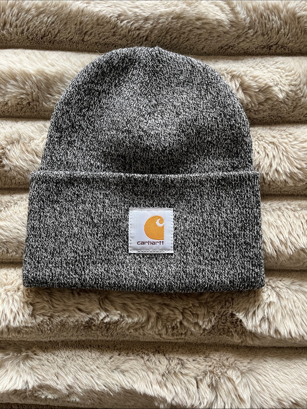 Carhartt Marled Gray Knit Cuffed Beanie with Logo Patch